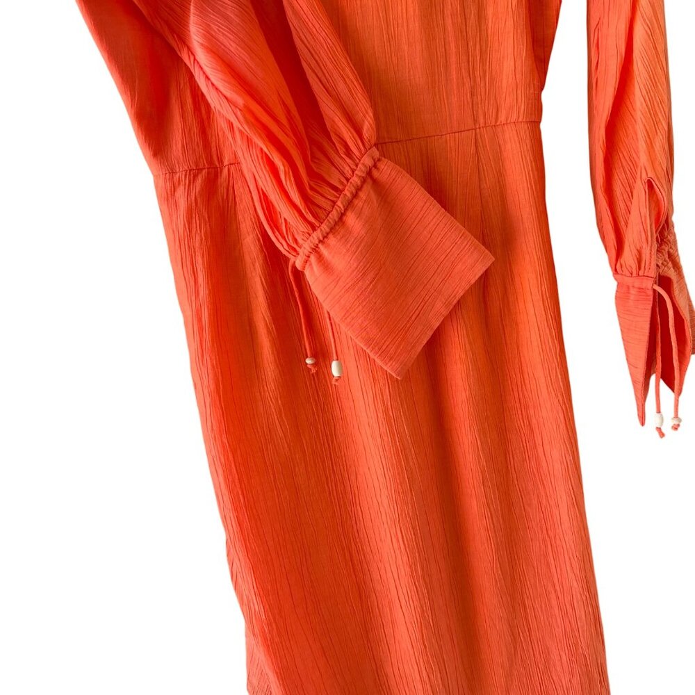 Magali Pascal Myrtle Wrap Mini Dress Neon Coral Gauze Boho Resort Chic Sz S NEW - Picture 11 of 13